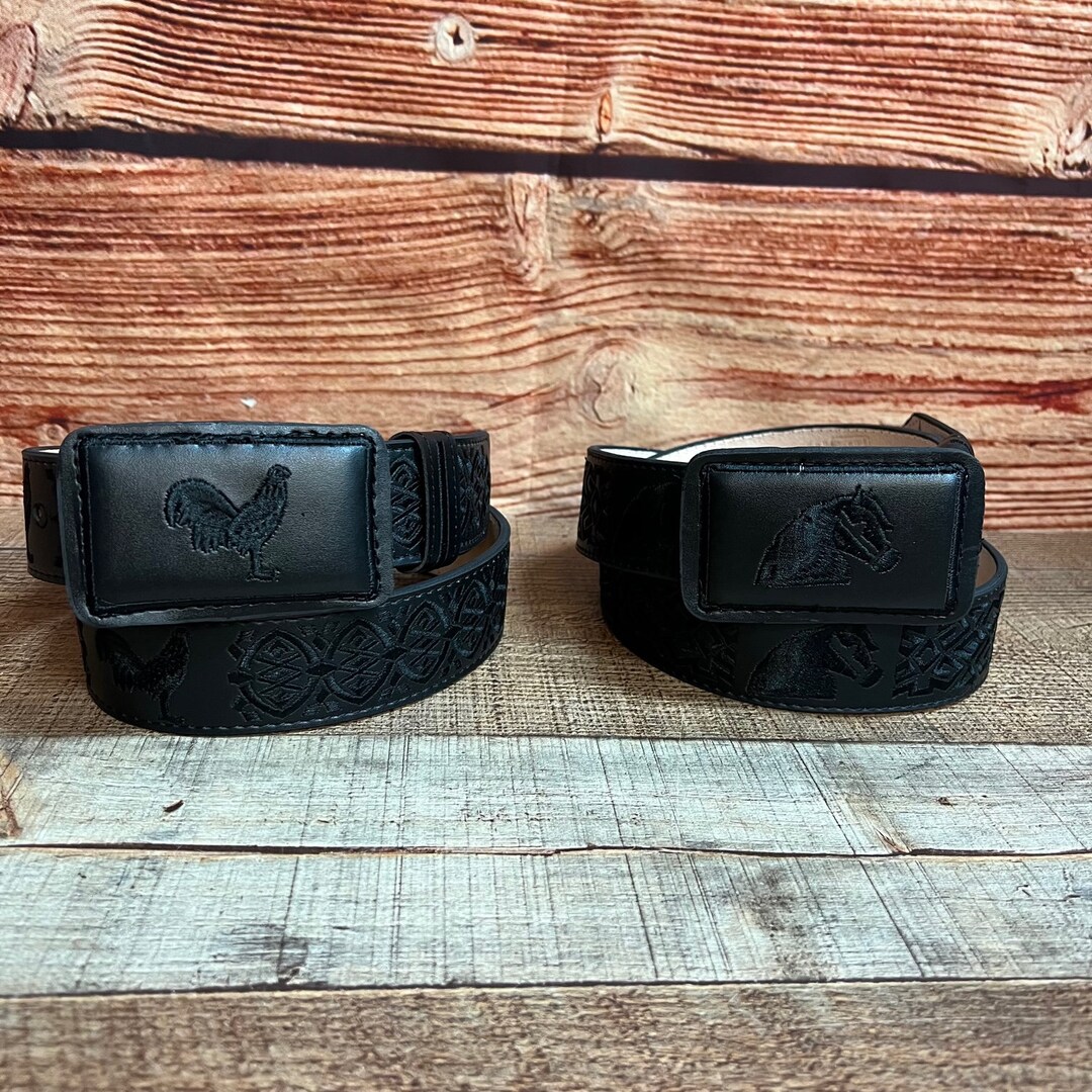 Authentic Western Leather Belt - Floral Embossed Cowboy Rodeo Style, 1.5 Inch Wide, Made In Mexico