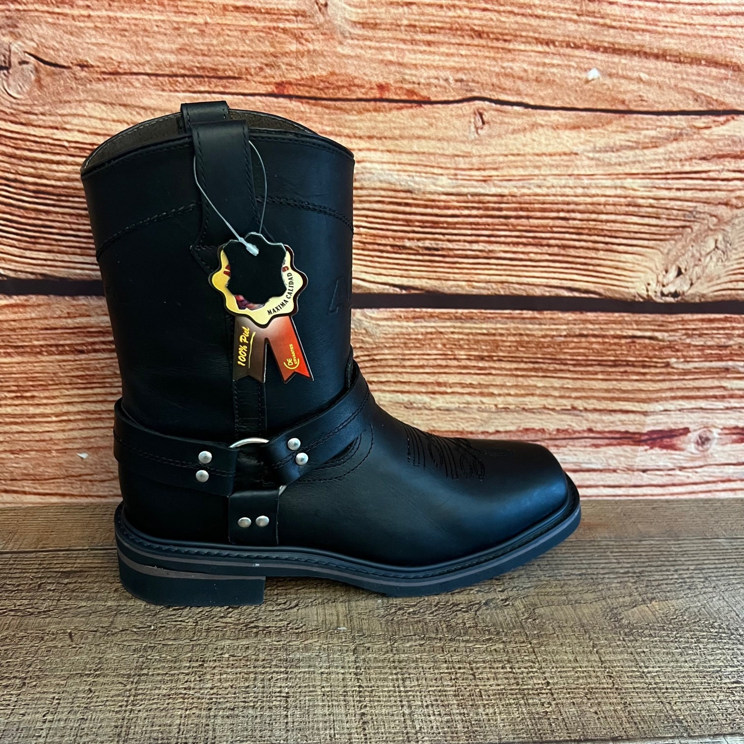 Neuf Hommes Ouest Texas Star Argent Bottes Chaîne Paire Noir Lanières Chaussure