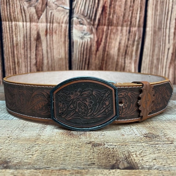 Western Unisex COWBOY Leather Hand Tooled Belt Cinto Cincelado