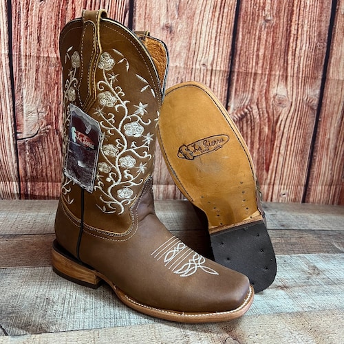 WOMEN Western WIDE CALF Cowgirl Boot Flower Embroidered Bota Etsy