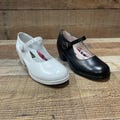 Girls's Handmade Leather Folklorico Dance Shoes: Black & White Heels