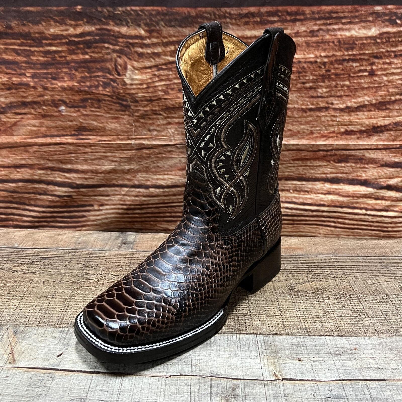 Men's Genuine Leather Handmade Brown Python Print Western Boots