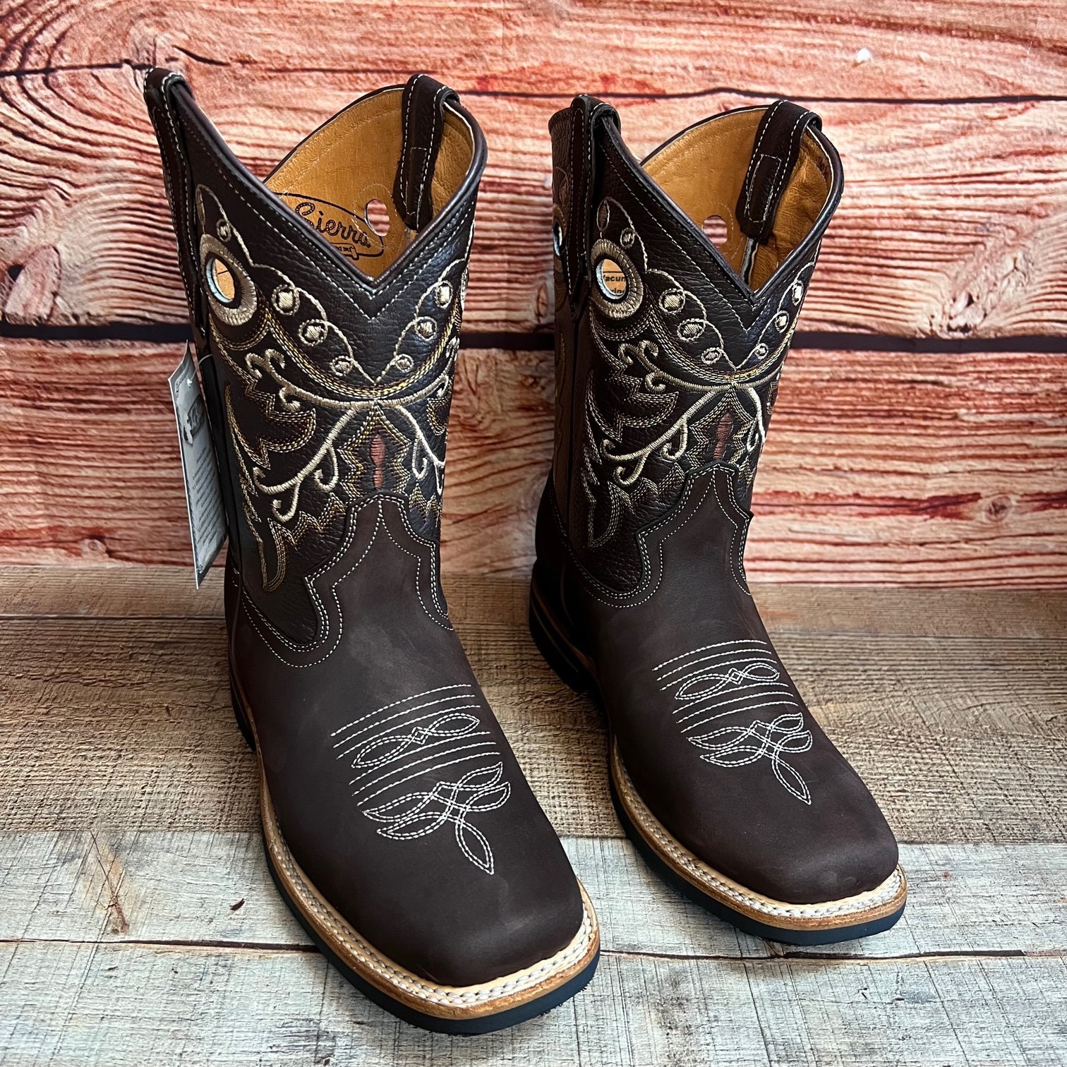 Men's Cowboy Western Boots - Embroidered Square Toe Mid-Calf Pull-On Style