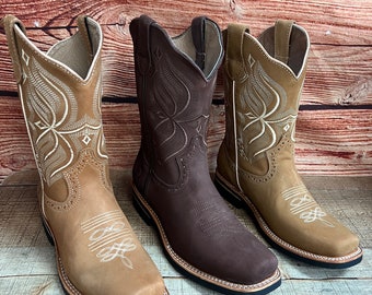 Men Western Cowboy Square Toe Leather Rodeo Boot Bota Vaquera caballero Piel E-700 Diegos