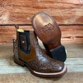 Women's Cowgirl WESTERN Ankle Chelsea Rodeo Square Toe Hand tooled Embossed Boot Botin Vaquero Dama Cincelado Cafe Est. ADA A&A