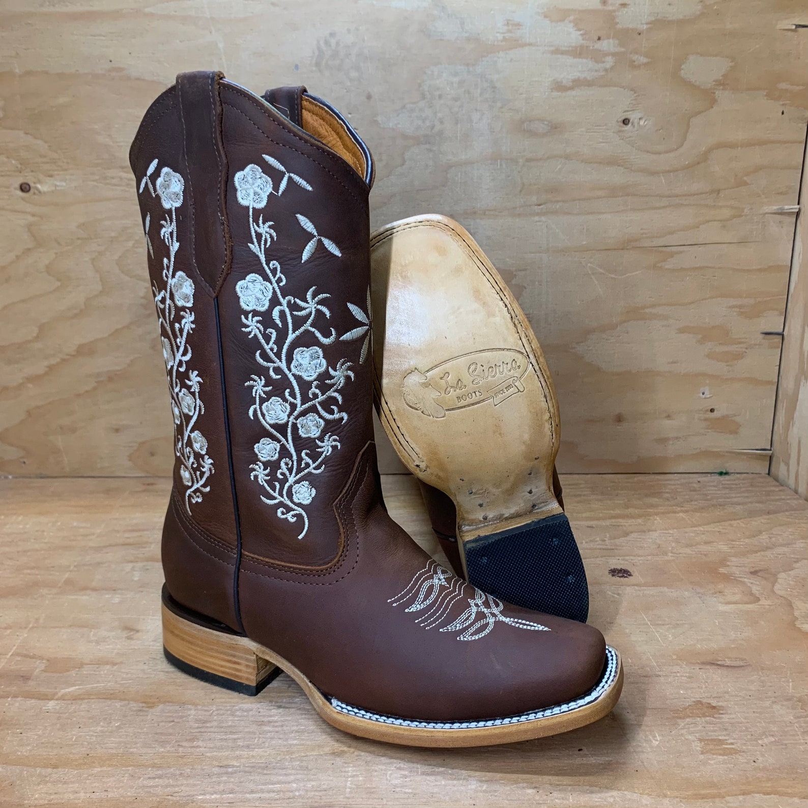 WOMEN WESTERN COWGIRL Square Toe Boot Flower Embroidered Bota Etsy