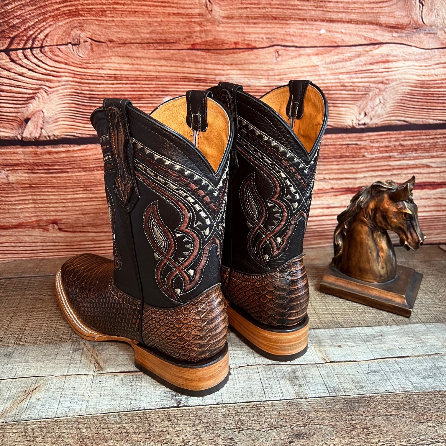 Men's Handmade Python Print Western Cowboy Boots, Square Toe - Etsy