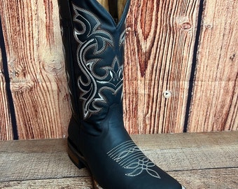 Bottes de cowboy en cuir PU noir pour hommes