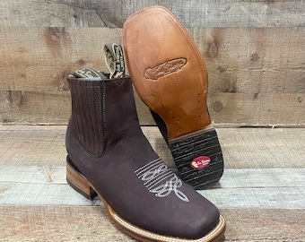 Men's Suede Genuine Leather Cowboy Boots: Square Toe Rodeo Botines