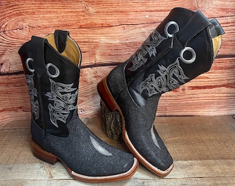 Bottines cowboy en cuir faites main pour hommes, bout carré marron - France