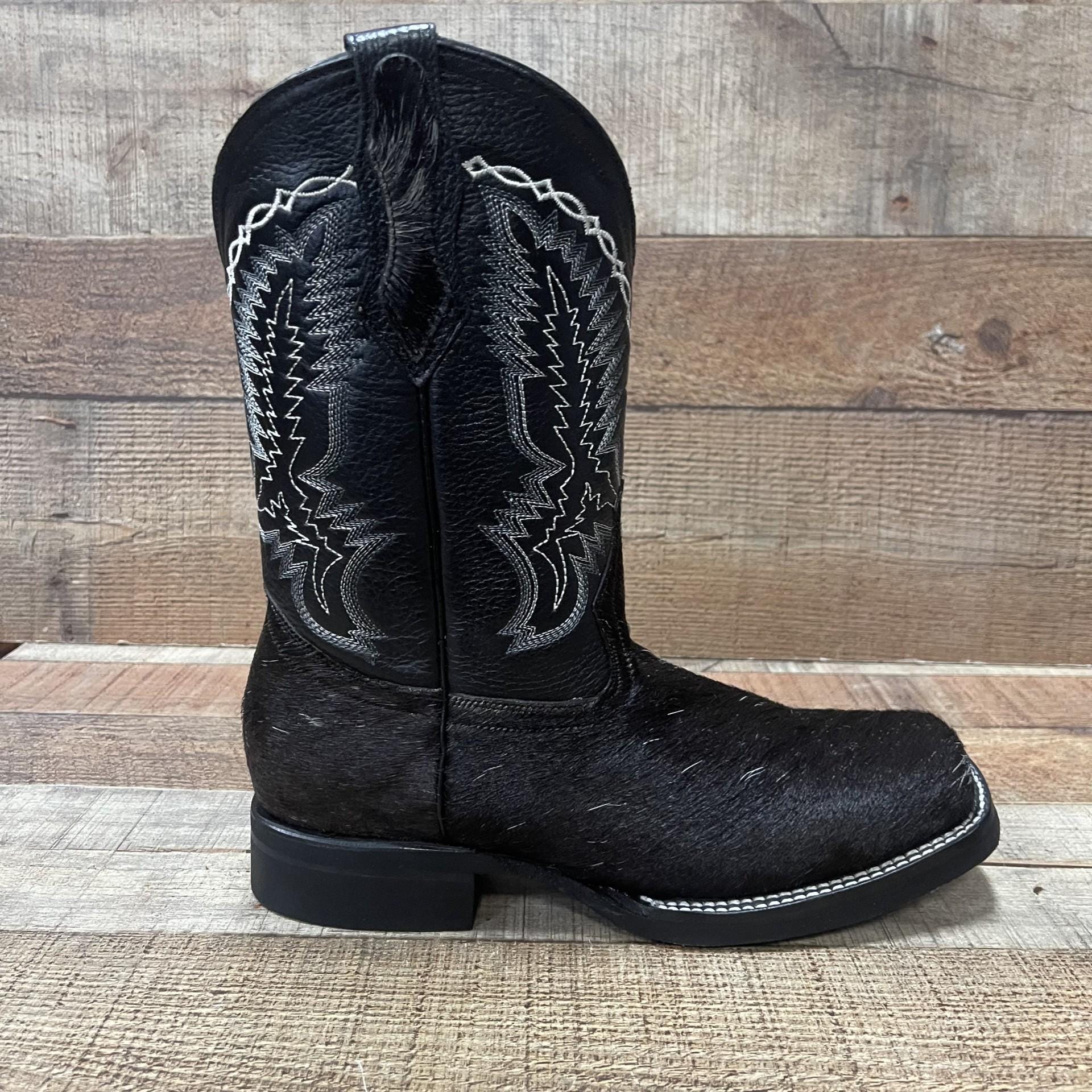 Mens Cow Hair Western Boots: Square Toe Leather Rodeo Boots Est