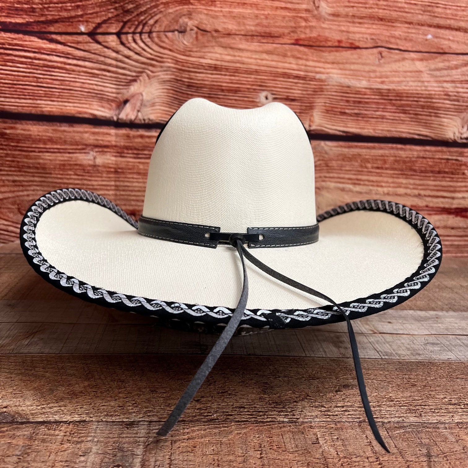 Western Cowboy Hat: Rodeo Style, Black Trim Straw Sombrero 