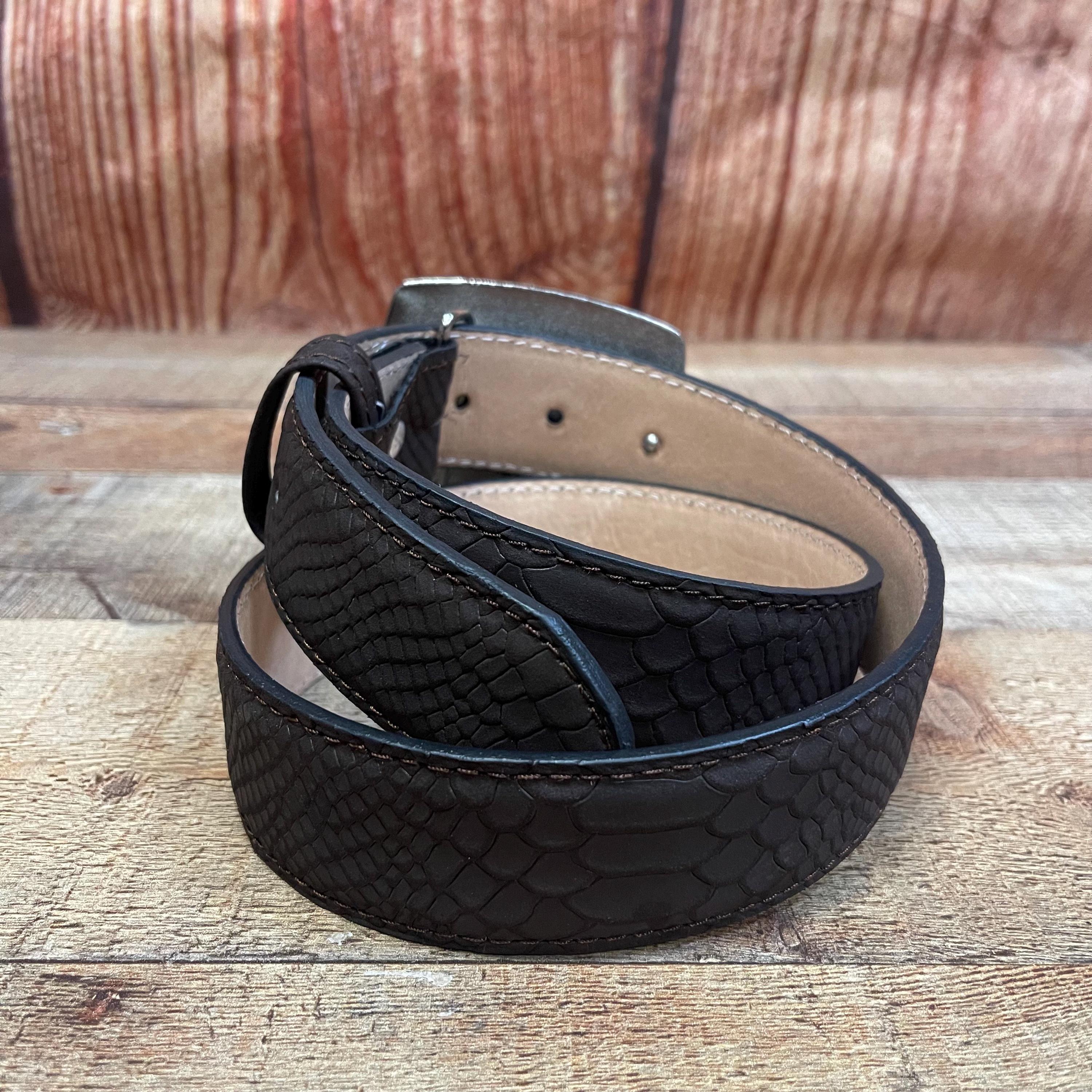 Men's Python Print Genuine Leather Western Rodeo Cowboy Belt