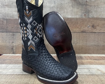 Stivali Western Bambino In Vera Pelle Nera – Veretta Boots, Made In Mexico, Punta Quadrata