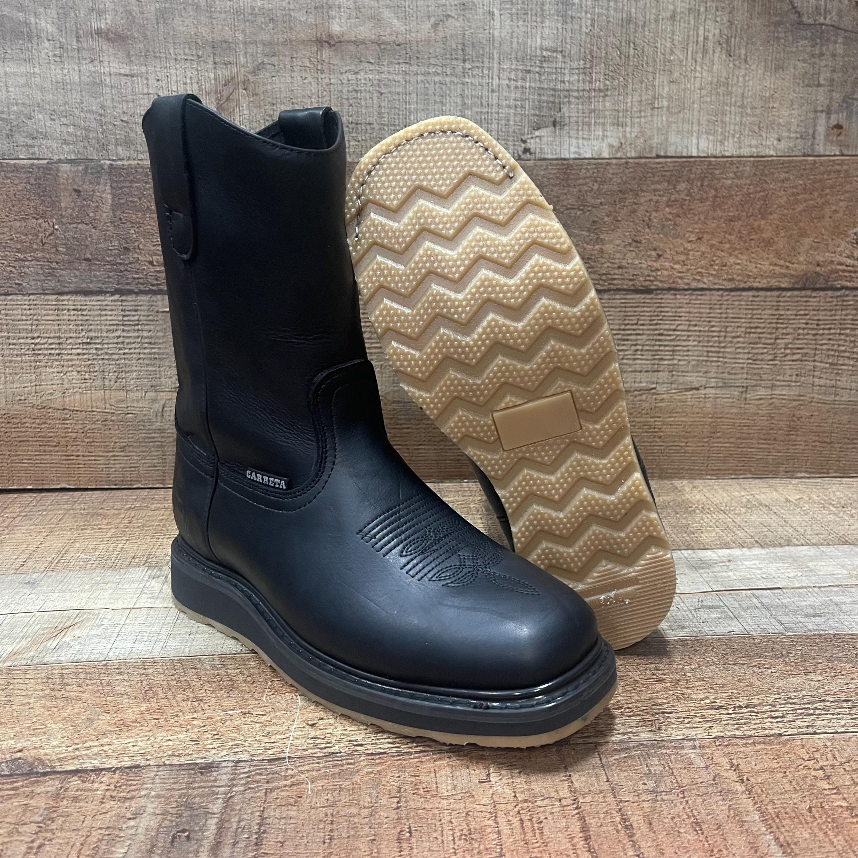 Men's Black Leather Rodeo Work Boots: Square Toe, Oil & Water