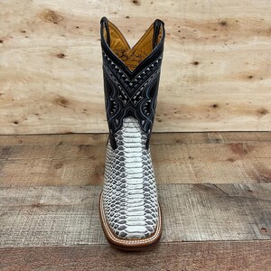 Men's Genuine Leather Handmade Western Cowboy Boots: Gray Python Print ...