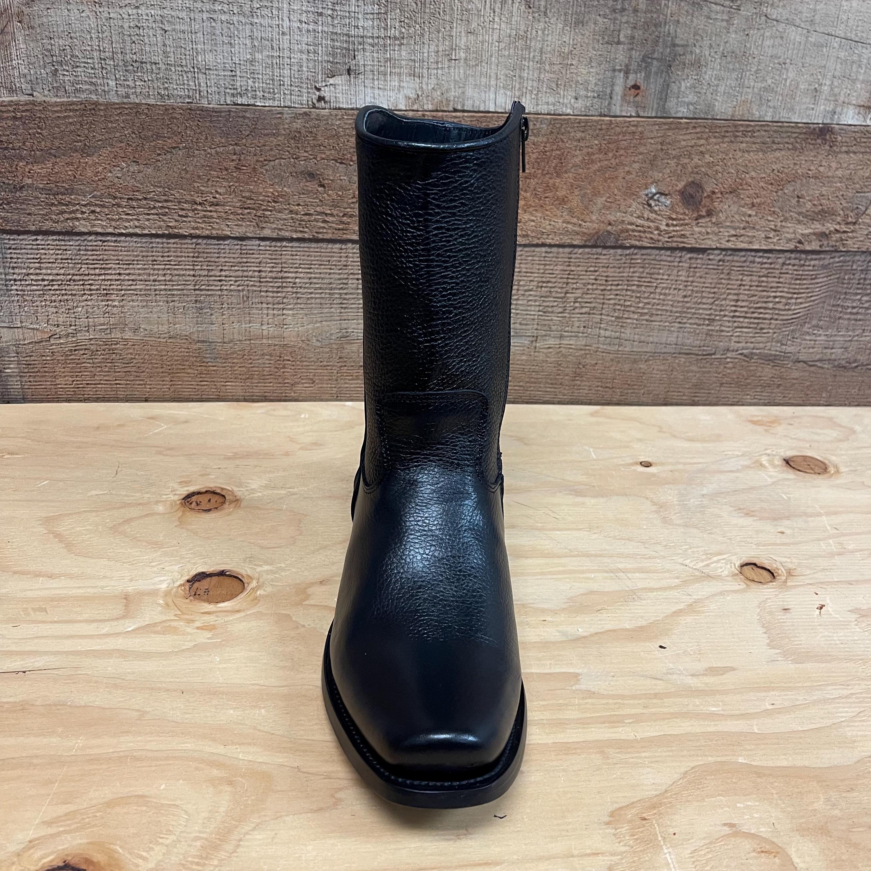 靴 Real Leather Western Boots Handmade Genuine Leather Cowboy Boots: Black Western Zipper Boots