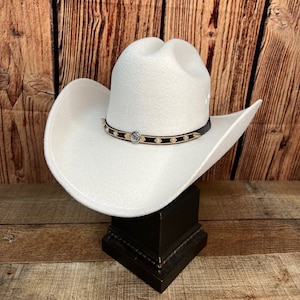 Men&#39;s White Faux Felt Western Cowboy Hat Tejana Sombrero Vaquero Texana Sebastian
