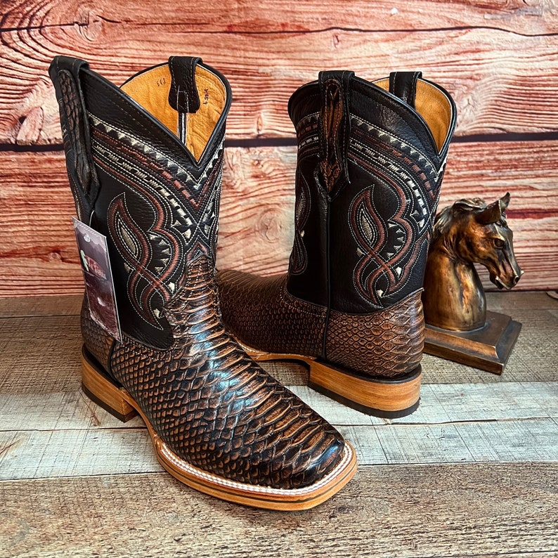 Men's Handmade Python Print Western Cowboy Boots, Square Toe - Etsy