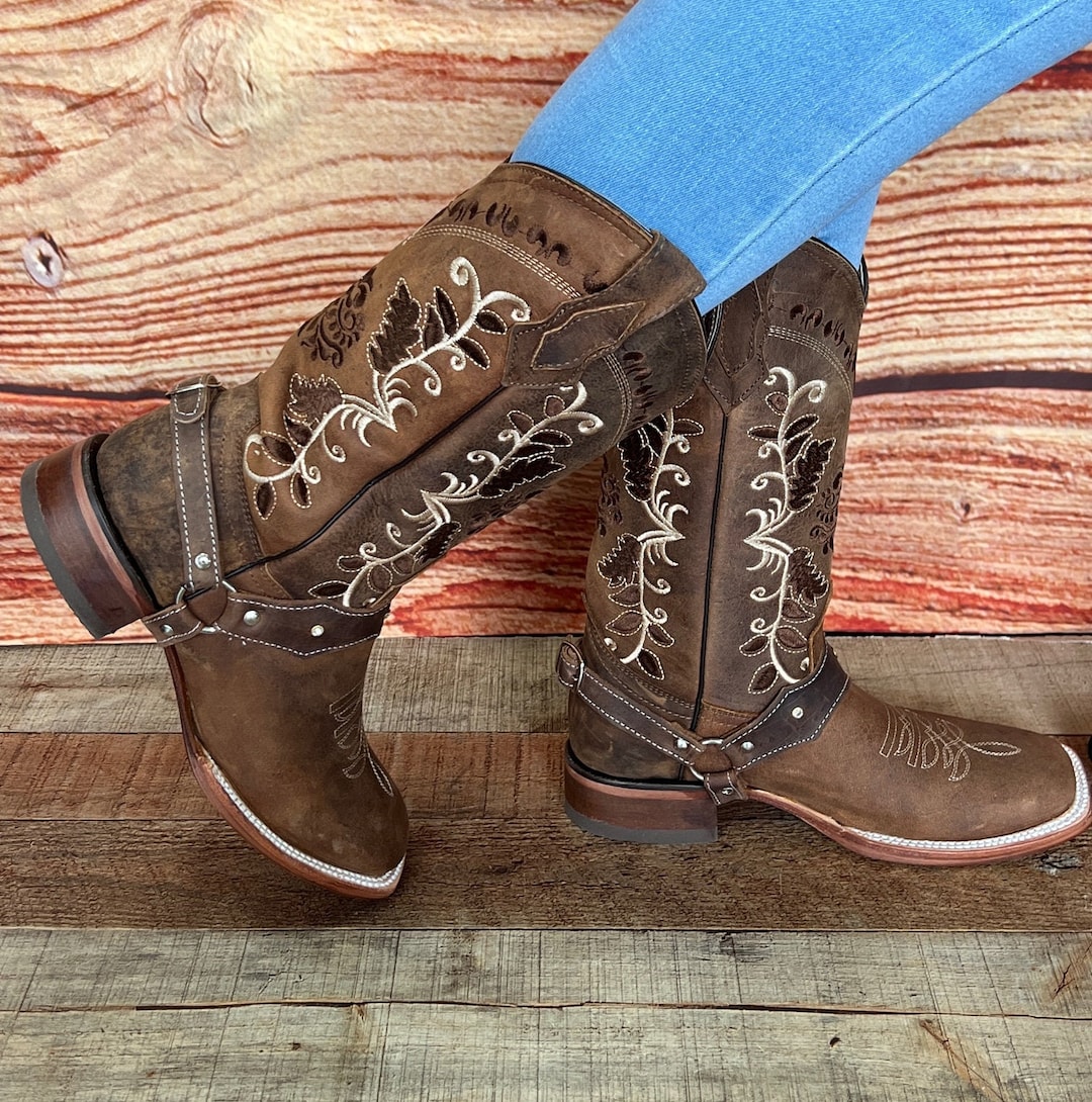 Women WESTERN COWGIRL Rodeo Square Toe Boots Genuine Leather Bota Vaquera  Rodeo Dama Harness Est. 108 Arena 