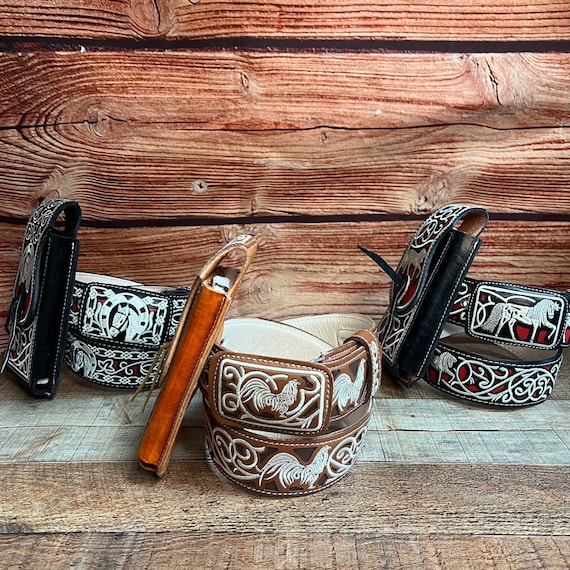 Handmade Embroidered Leather Cowboy Belt and Phone Case Set  display picture 1