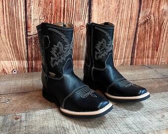 Boy's Toddler/ Walker Western Cowgirl Square Toe Zipper Boots Bota Vaquera Para Nino Rodeo E-580