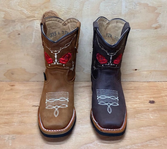 Girls TODDLER YOUTH Western Square Toe Leather Cowgirl ROSE Embroidered Boots Est. 706 Etsy Canada