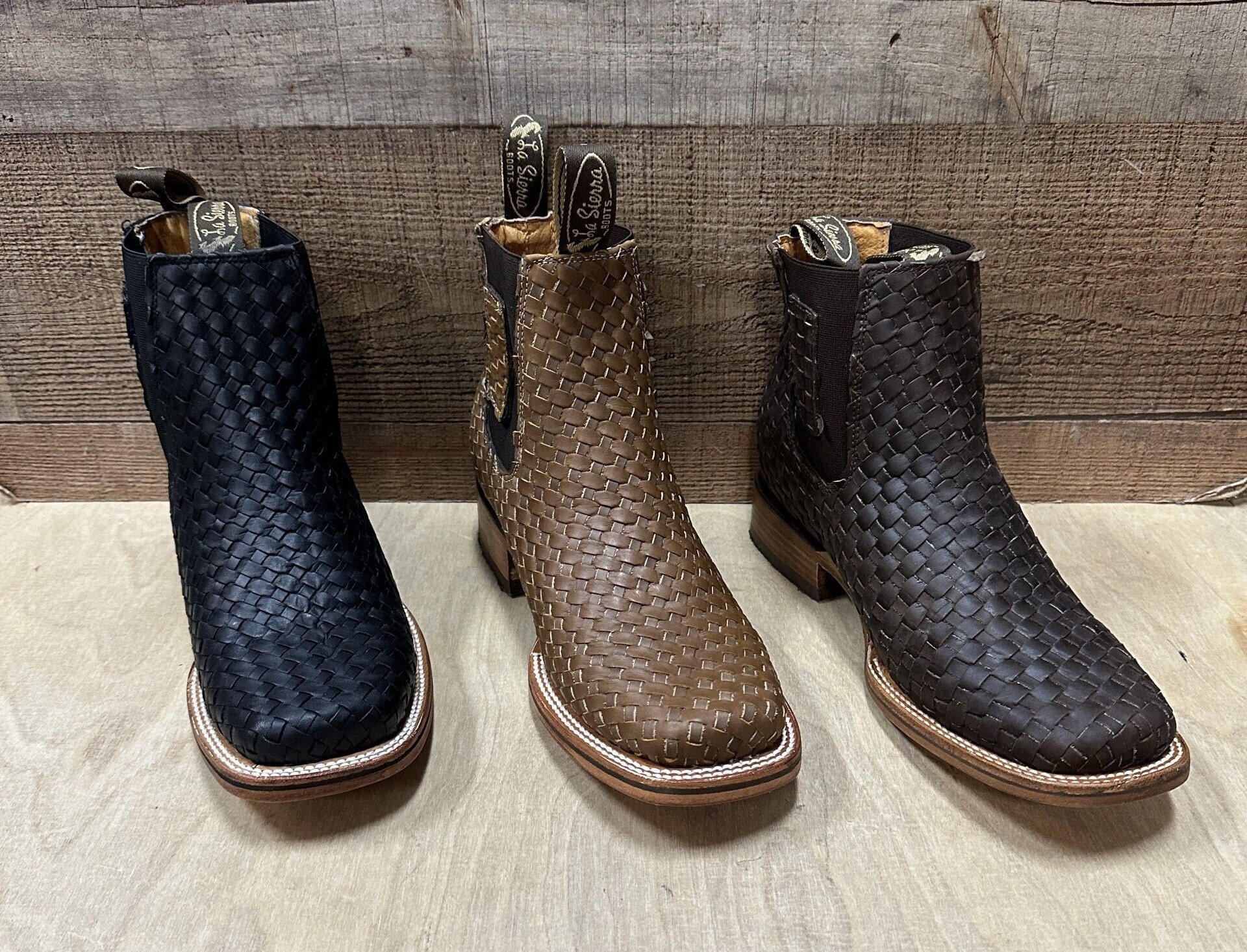 Mens Hand Woven Leather Cowboy Boots: Square Toe Western  display picture 2
