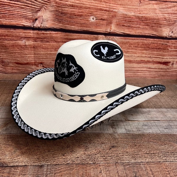 Men's/ Women's WESTERN COWBOY COWGIRL  Rodeo style Black Wide Brim Trim Riding White Straw Hat Sombrero vaquero