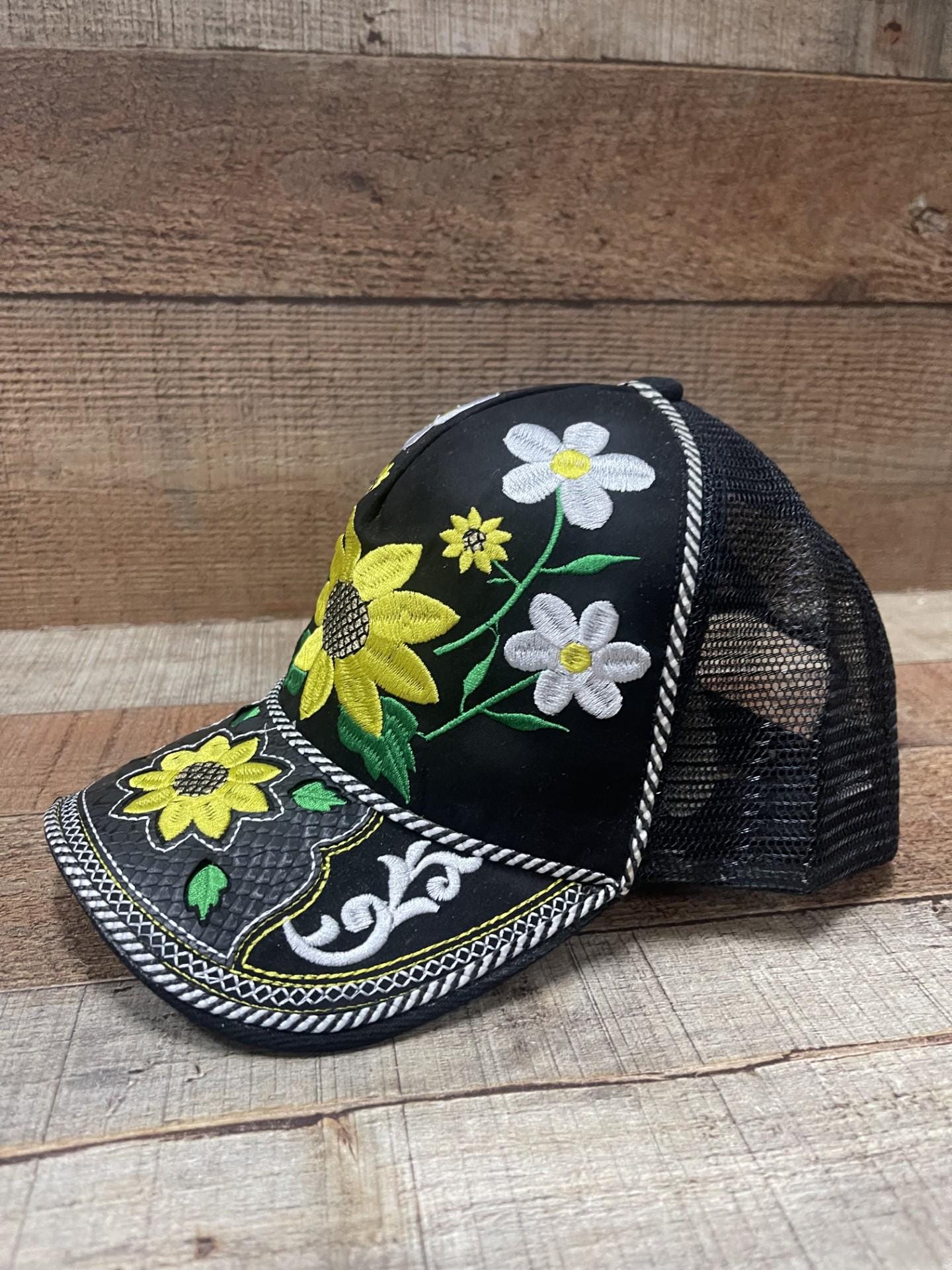 NEW Handmade Embroidered Black Trucker Hat with Floral Design Traditional Embroidered Baseball Caps | Rumoon Handmade main image 3