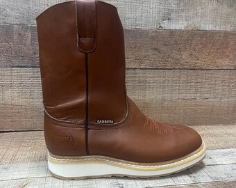 Men's Brown Leather Rodeo Work Boots: Square Toe, Oil/water