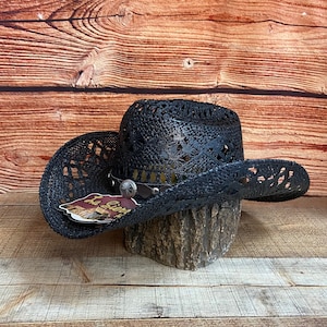 Unisex Western Rodeo Cowgirl/ Cowboy Black Straw Hat Sombrero Vaquero Dama/ Caballero Estilo Rodeo