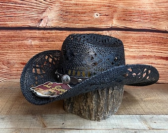 Unisex Western Rodeo Cowgirl/ Cowboy Black Straw Hat Sombrero Vaquero Dama/ Caballero Estilo Rodeo