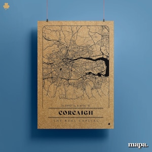 Cork City Ireland Stampa Mappa Poster in irlandese - Totalmente unico! A3 e A4