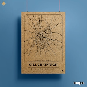 Kilkenny City Ireland Print Map Poster in Irish - Totally Unique! A3 & A4