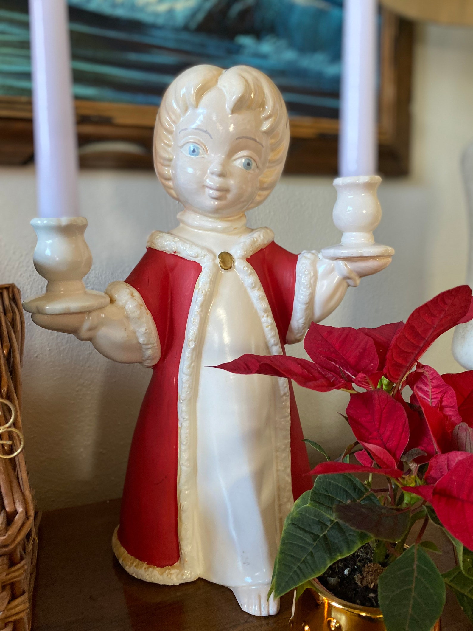 Vintage Ceramic Christmas Holiday Angel Taper Candle Holder Etsy