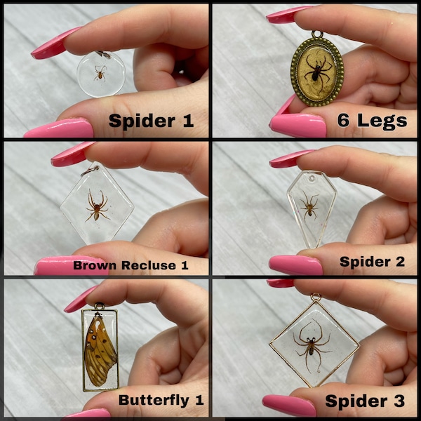 Pendant Necklace - Preserved Bugs, Spiders, Bees, Black Widow Spiders & More