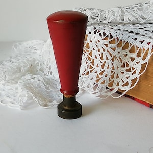 Vintage 1940 Wax Seal with Red Lacquered Wood and Bronze Monogram - A Must-Have Collectible
