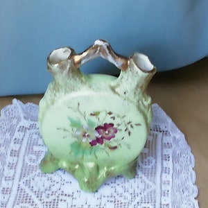 Antique Victoria Carlsbad Austria Vase - Hand-Painted with Floral Motifs and Gold Finish  -European Porcelain