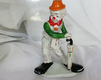 Vintage Hand-Painted Porcelain Clown - Fine Collectible Figurine, Antique Circus Decor, Whimsical Artistry