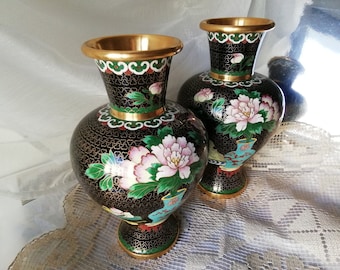 Vintage 1960s Handmade Enameled Cloisonné Vases - Retro Chic Home Decor