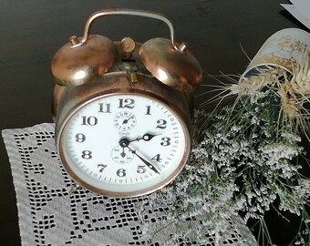 Vintage 70's Tin Rope Alarm Clock - Works, No Brand