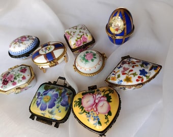 Vintage French Porcelain Trinket Box Set: Shabby Chic Keepsake Decor