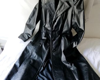 Vintage Genuine Leather  Over Coat - Unisex Belted Leather Jacket, Classic 40s Fashion