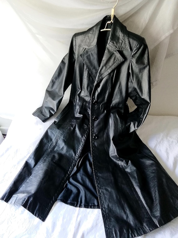 Vintage Genuine Leather Over Coat - Unisex Belted Leather