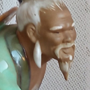 Vintage Chinese Shiwan Mudman Fisherman Figurine -  Bisquit Statue from Traditional Kiln - Collectible Oriental Art Décor