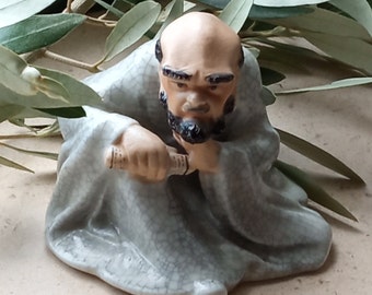 Vintage Chinese  Mud fisherman, Shiwan China. Glazed porcelain. hand painted.