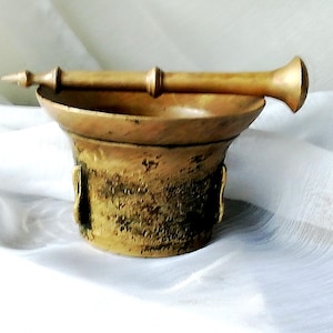 Antique Bronze Mortar and Pestle: 19th Century Hand-Engraved Apothecary Tool