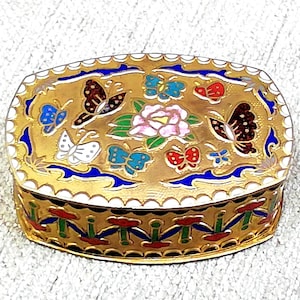 Vintage Cloisonné Trinket Box – Handcrafted Enameled Bronze Ring Box – Collectible Jewelry Box – Antique Decorative Gift