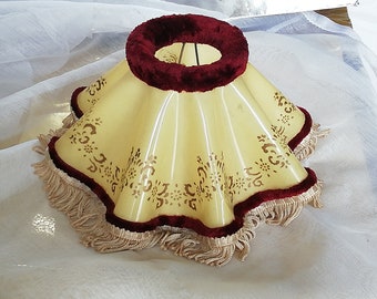 Antique French Boudoir Lampshade: Chantilly Lace & Burgundy Velvet